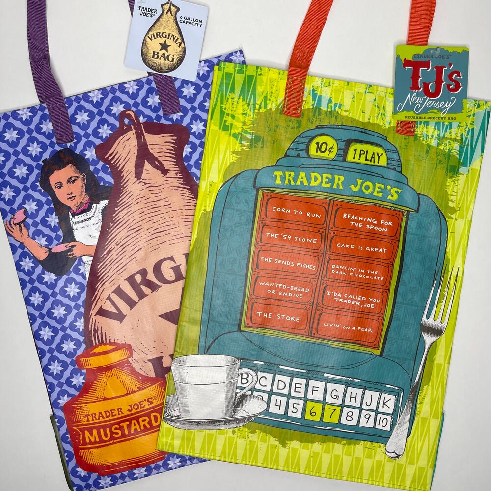 Set of 2 — Trader Joe’s USA State Reusable Tote Bags VIRGINIA VA + NEW JERSEY NJ